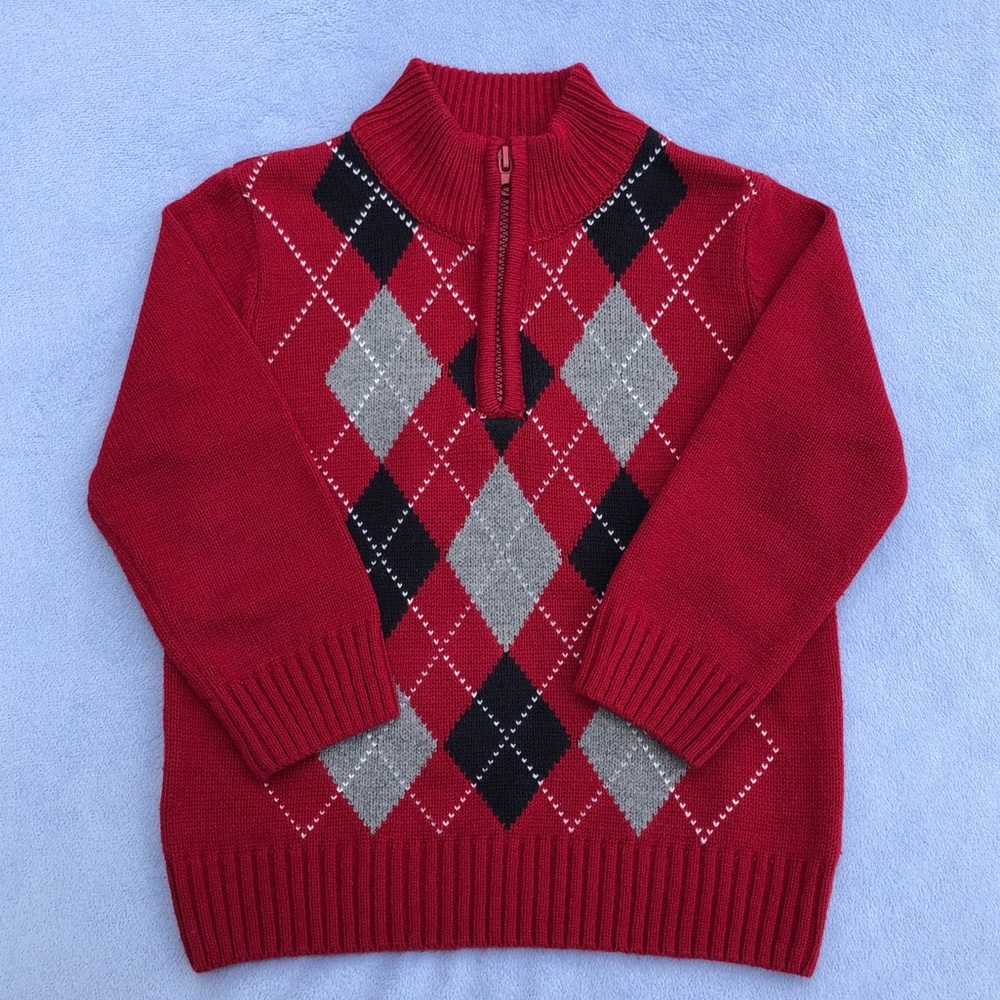 Thoughskins Boys Argyle Quarter Zip Sweater